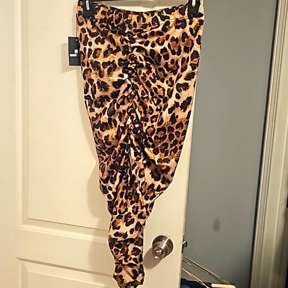 NWT, Stylewe Designer Leopard Print Pleated Bodycon Stretch Skirt, Sz XL - Picture 3 of 5